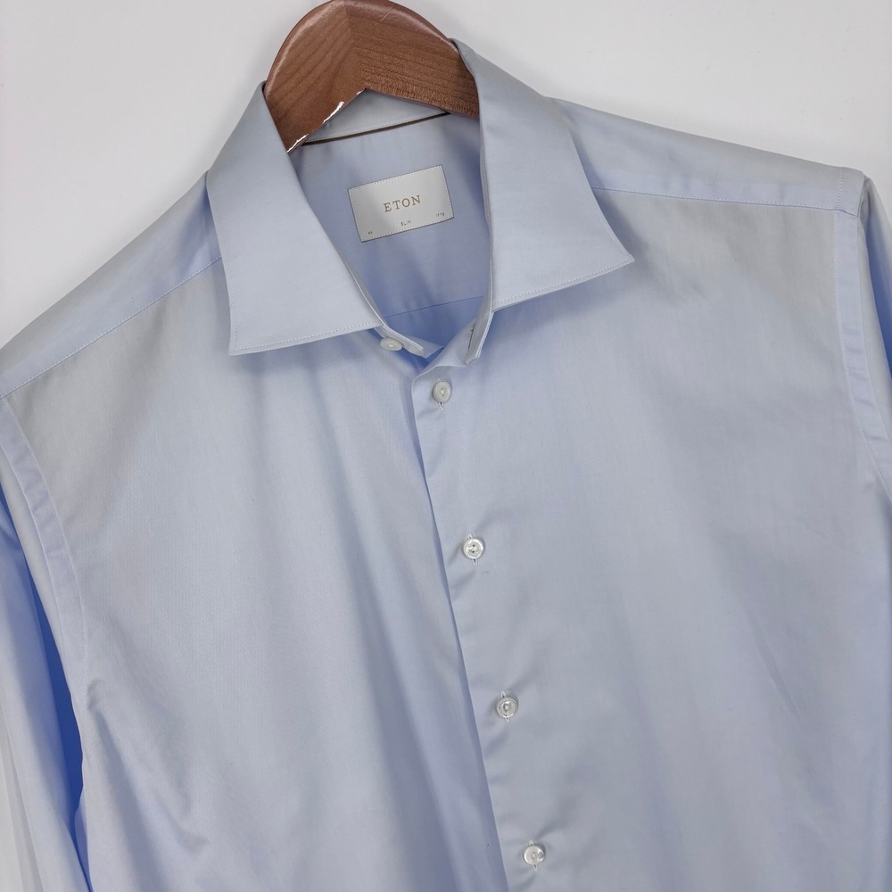 Eton Elevated Twill Dress Shirt Mens 17.5 44 Blue Slim Fit Formal Luxury Office